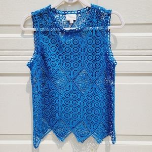 Deletta Anthropologie blue lace eyelet Sleeveless sheer cover up top XS